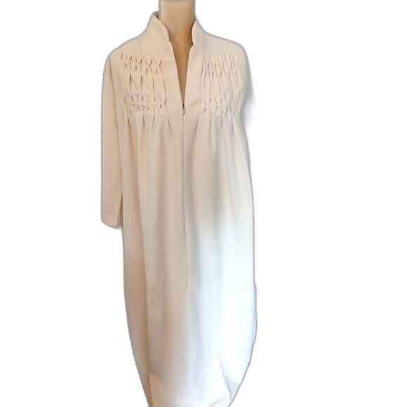 Vintage Kayser 1970s cream velour robe sz M front zip smocked front soft cozy - Picture 1 of 6